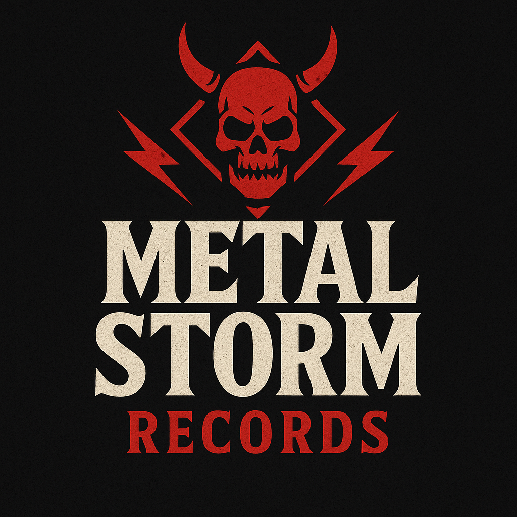 Logo da Metal Storm Records com caveira e raios estilizados